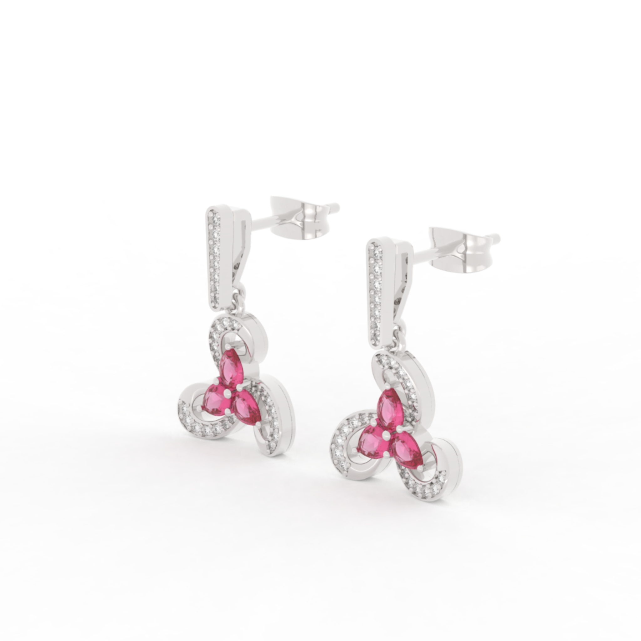 Vintage Ruby Flower Dangle Earrings, Hallmarked 925 Sterling Silver